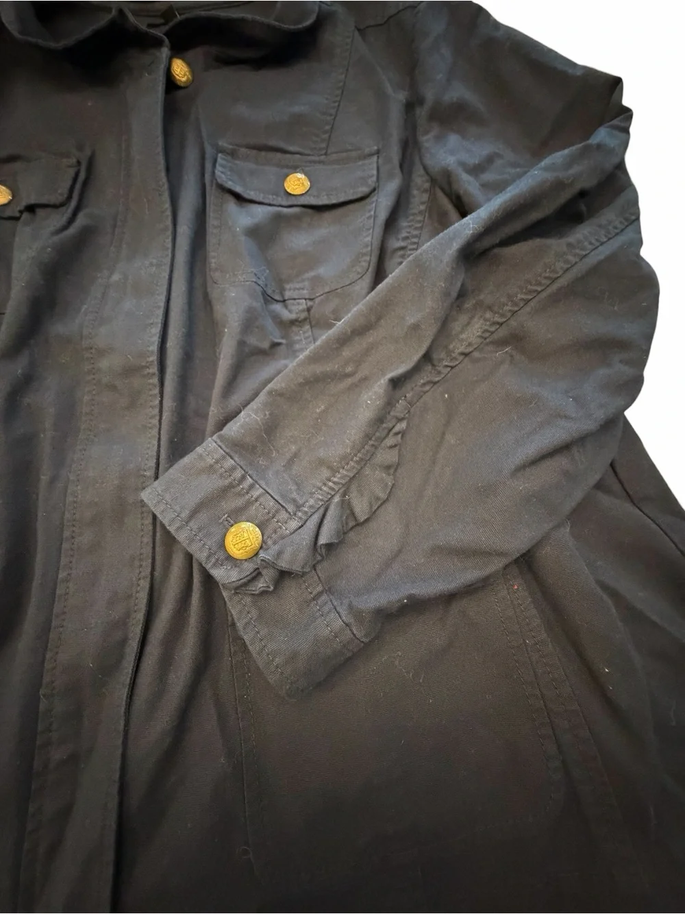 Talbots Navy Blue Utility Jacket Zip Up Military Gold Snaps 4 Pockets 20W Preppy